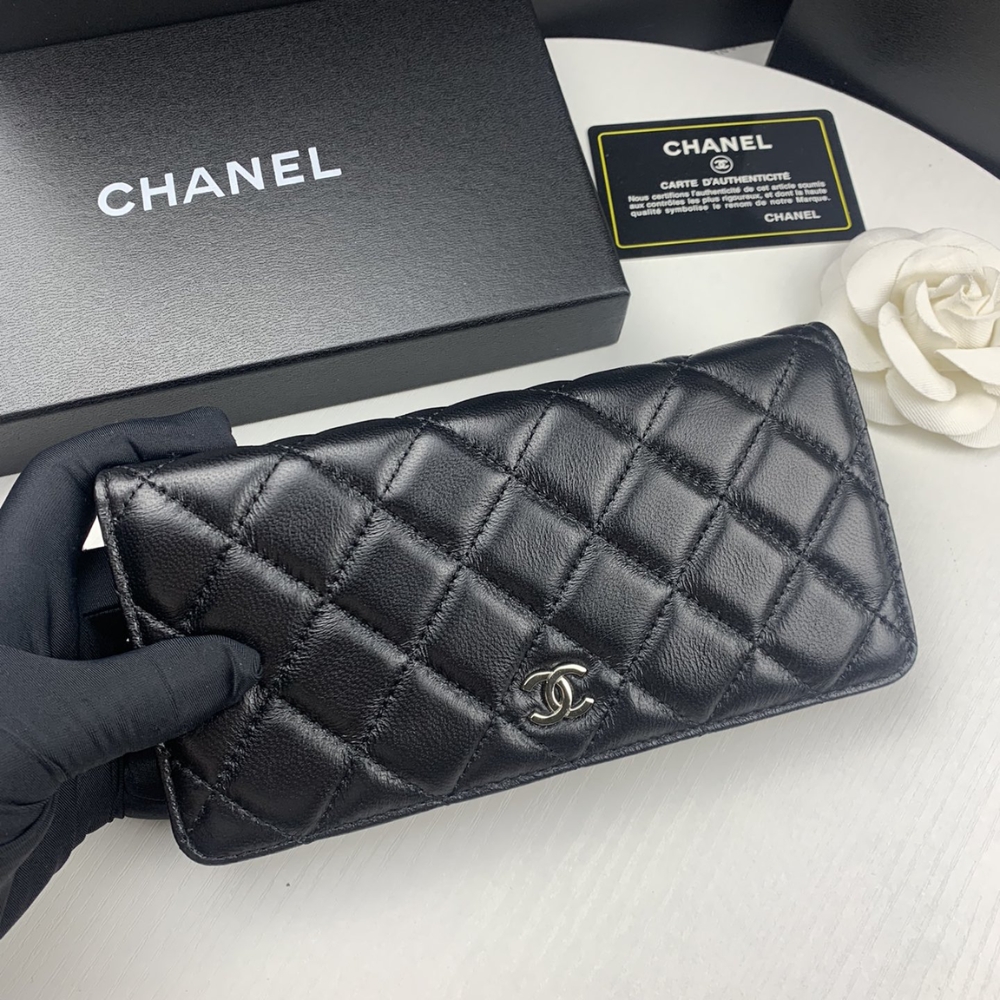CHANEL QUILTED CLASSIC LONG FLAP WALLET WITH SILVER HARDWARE BLACK 19CM - Image 2