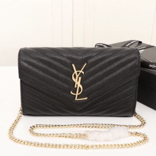 Alternative view of Saint Laurent Classic Cassandre Grain De Poudre Chain Wallet Black 22cm 377828BOW011000