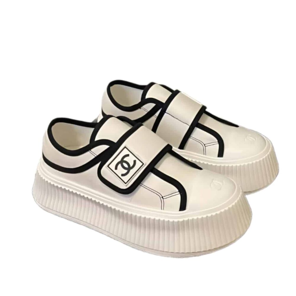 CHANEL WHITE CC CAP TOE SLIPON SNEAKER WHITE