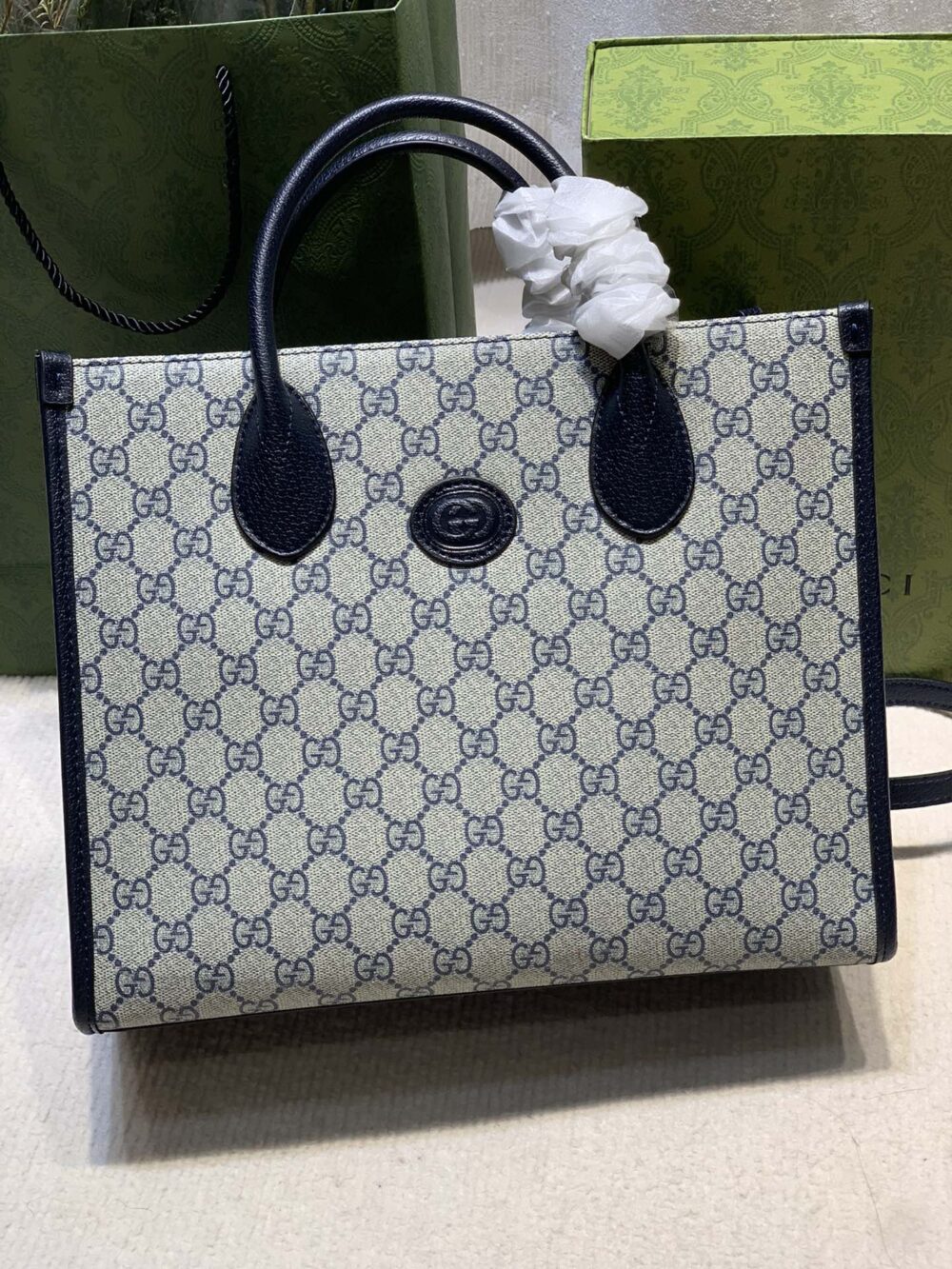 GUCCI TOTE BAG WITH INTERLOCKING G BEIGE AND BLUE 31CM 659983 K9GSN 4075 - Image 2