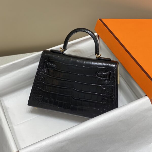 HERMES MINI KELLY CROCODILE GOLD-TONED HARDWARE BLACK 19CM - Image 9