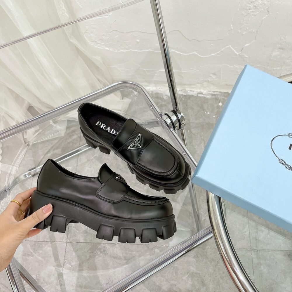 PRADA MONOLITH BRUSHED LEATHER LOAFERS BLACK 2DE129 B4L F0002 - Image 3