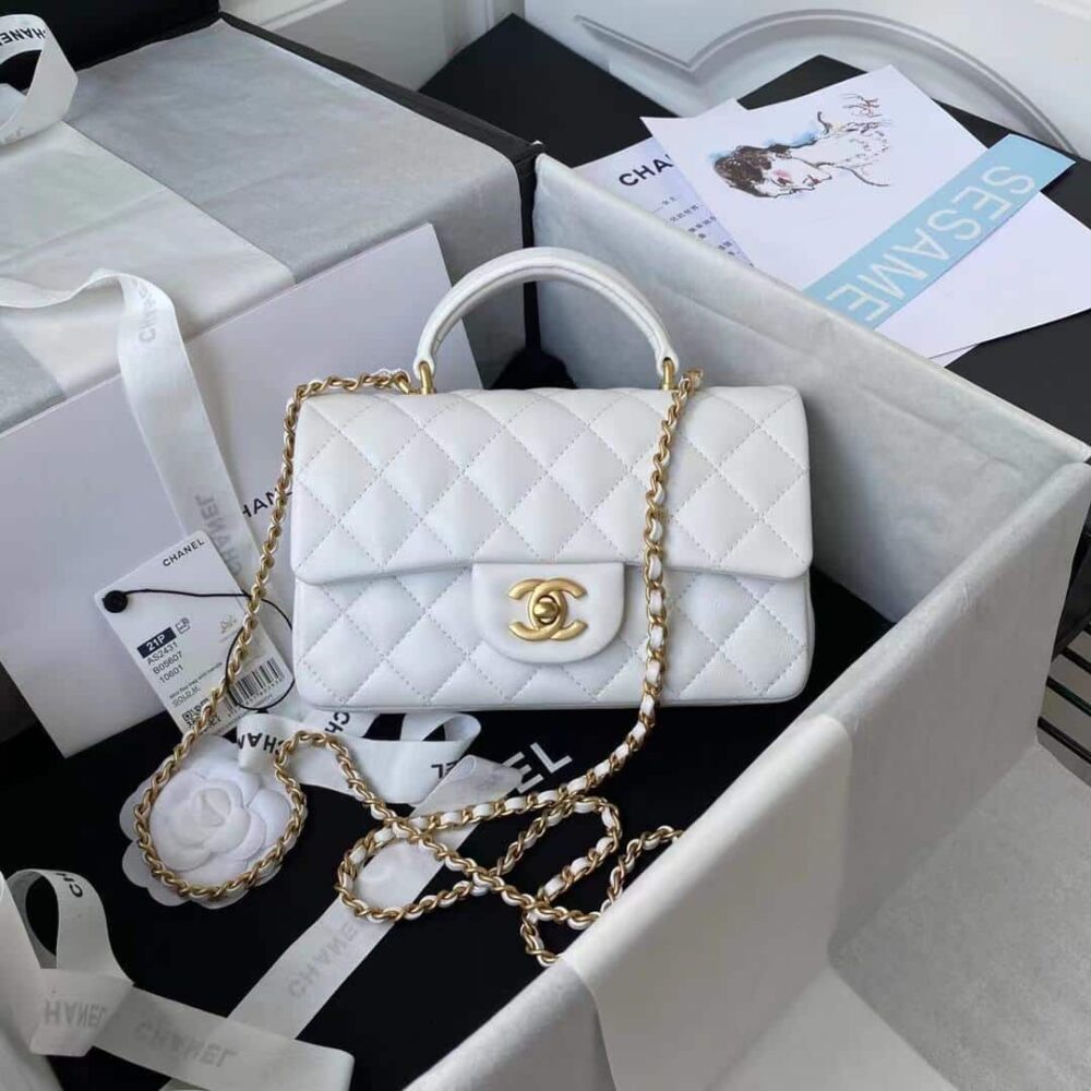 CHANEL MINI FLAP BAG WITH TOP HANDLE WHITE AS2431 - Image 2