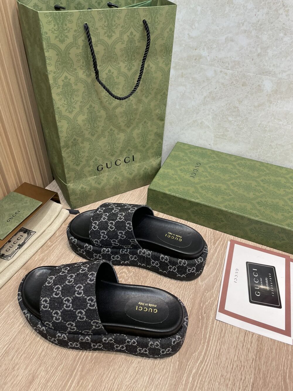 GUCCI WOMEN’S GG LAME PLATFORM SLIDE SANDAL BLACK 623212 UN300 1289 - Image 3