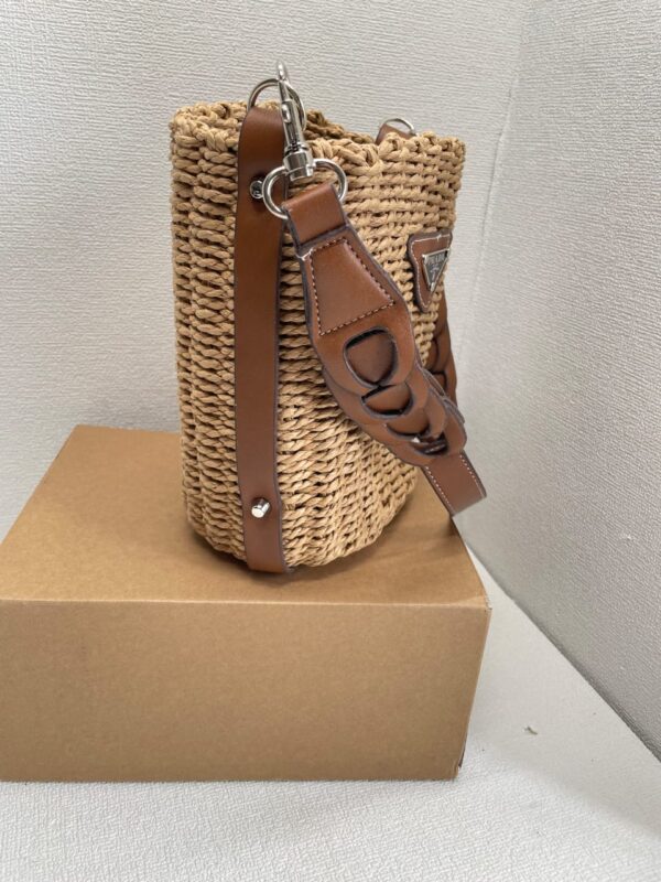 PRADA RAFFIA AND LEATHER BUCKET BAG - Image 3