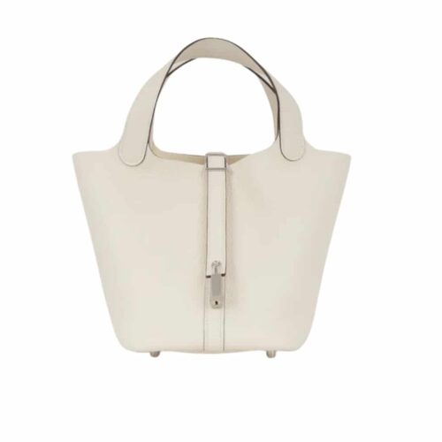 Hermes Picotin 18 Beton Clemence Silver Hardware White 18Cm