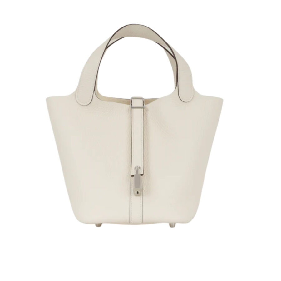 Hermes Picotin 18 Beton Clemence Silver Hardware White 18Cm