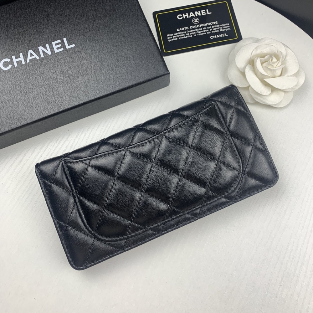 CHANEL QUILTED CLASSIC LONG FLAP WALLET WITH SILVER HARDWARE BLACK 19CM - Image 4