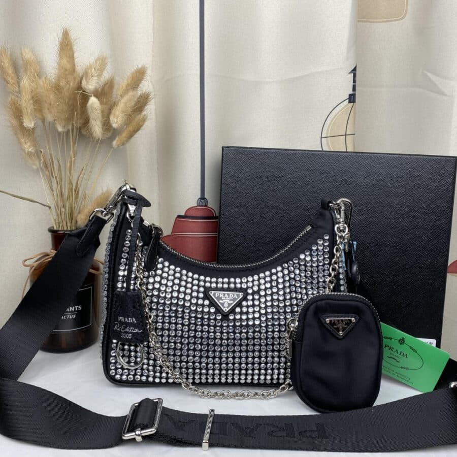 Alternative view of Prada Re Edition 2005 Satin Bag With Crystals 23Cm 1BH204 2AWL F0T7O V V9L