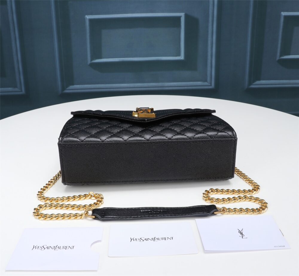 SAINT LAURENT ENVELOPE SMALL BAG IN MIX MATELASSÉ GRAIN DE POUDRE EMBOSSED BLACK GOLD 21CM 600195BOW911000 - Image 5