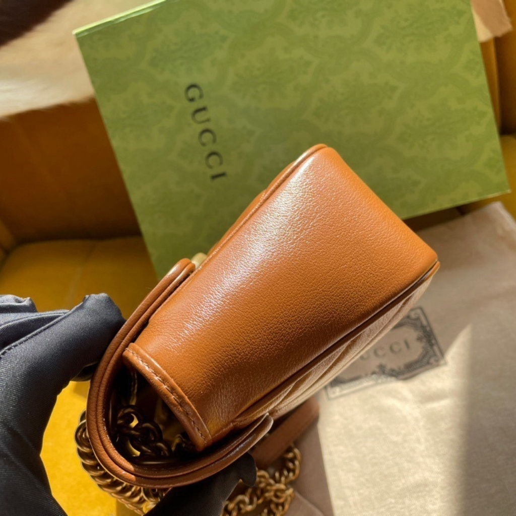 Gucci Marmont Mini Matelasse Shoulder Bag Brown 22cm 446744 0OLFT 2535 - Image 6