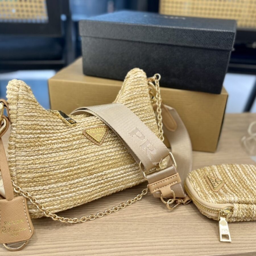 Alternative view of Prada Re Edition 2005 Crochet Bag Raffia Natural Tan 22CM 1BH204 2A2T F0018 V V9L