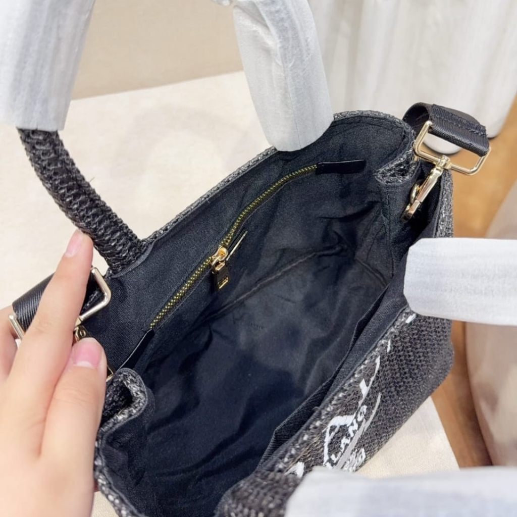 Prada Small Crochet Tote Bag Raffia In Black 26cm 1BG422 2A2T F0002 V OOL - Image 5