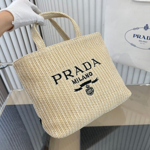 Alternative view of Prada Small Crochet Tote Bag Raffia In Natural Color 24Cm 1BG422 2C2T F0018 V OOL
