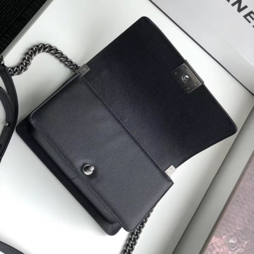 CHANEL BOY MEDIUM HANDBAG SLIVER HARDWARE BLACK 25CM A67086 Y09953 94305 - Image 7