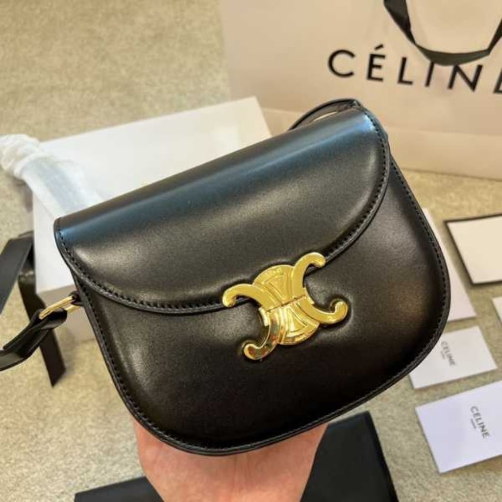 Celine Teen Besace Triomphe In Shiny Black 18cm 110413BF4 38NO - Image 4