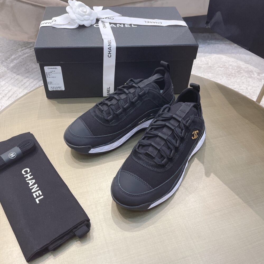 CHANEL LOGO LOW TOP TRAINER SNEAKER BLACK G35617 Y53646 94305 - Image 8