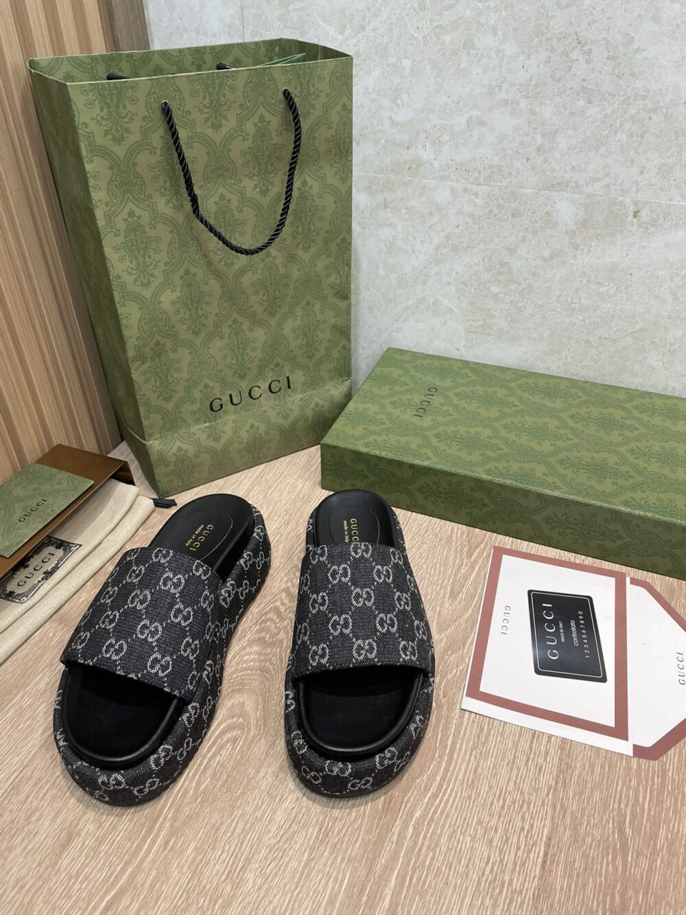GUCCI WOMEN’S GG LAME PLATFORM SLIDE SANDAL BLACK 623212 UN300 1289 - Image 7