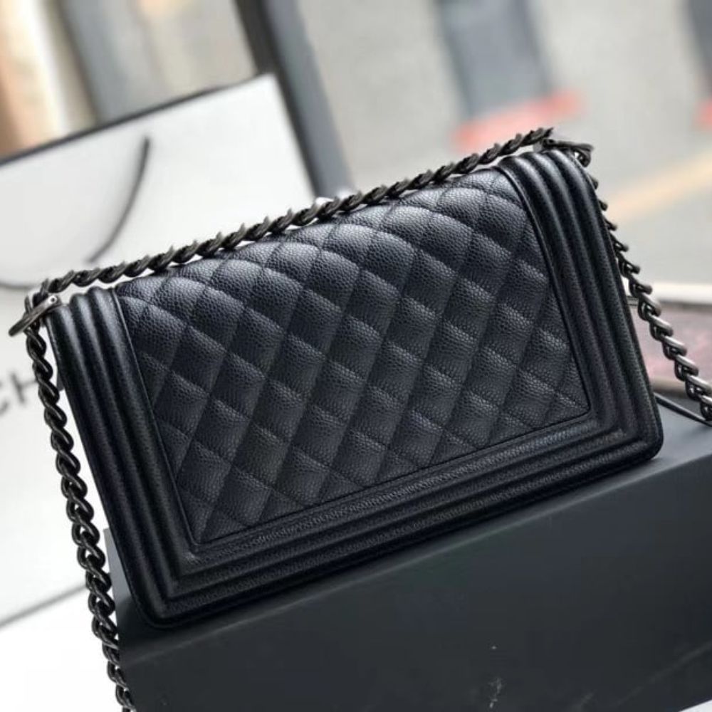 CHANEL BOY MEDIUM HANDBAG SLIVER HARDWARE BLACK 25CM A67086 Y09953 94305 - Image 3