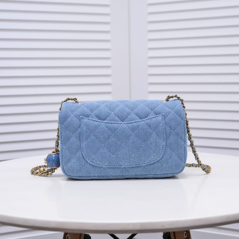 CHANEL MINI FLAP HANDLE DENIM BLUE 20CM - Image 7