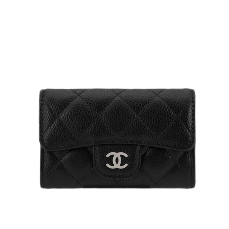 CHANEL CLASSIC CARD HOLDER GRAIN LEATHER BLACK WITH SILVER HARDWARE 11CM AP0214 Y01588 C3906