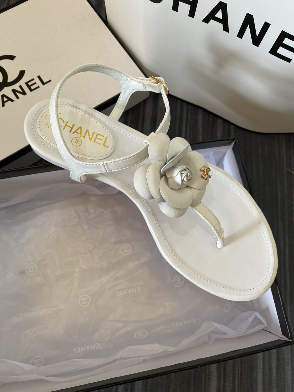 CHANEL JELLY RUBBER CAMELLIA SANDALS WHITE - Image 3
