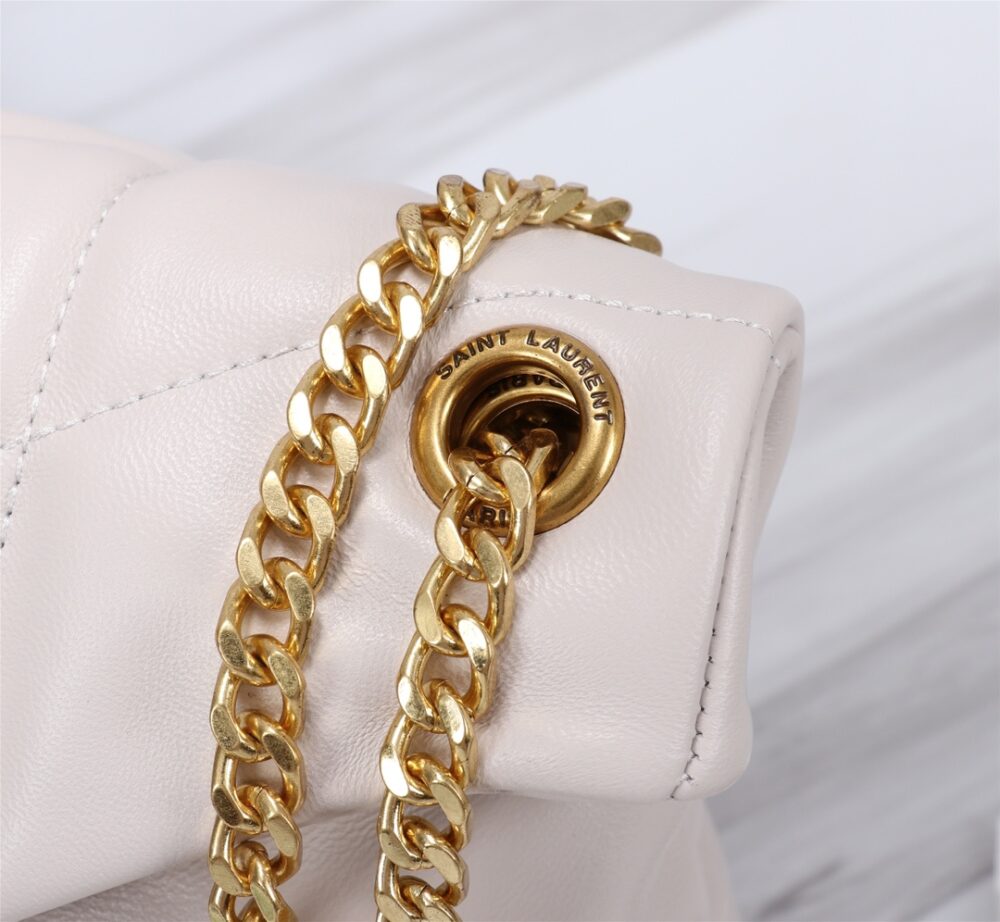 SAINT LAURENT PUFFER SMALL CHAIN BAG IN QUILTED WHITE GOLD 29CM 5774761EL079207 - Image 6