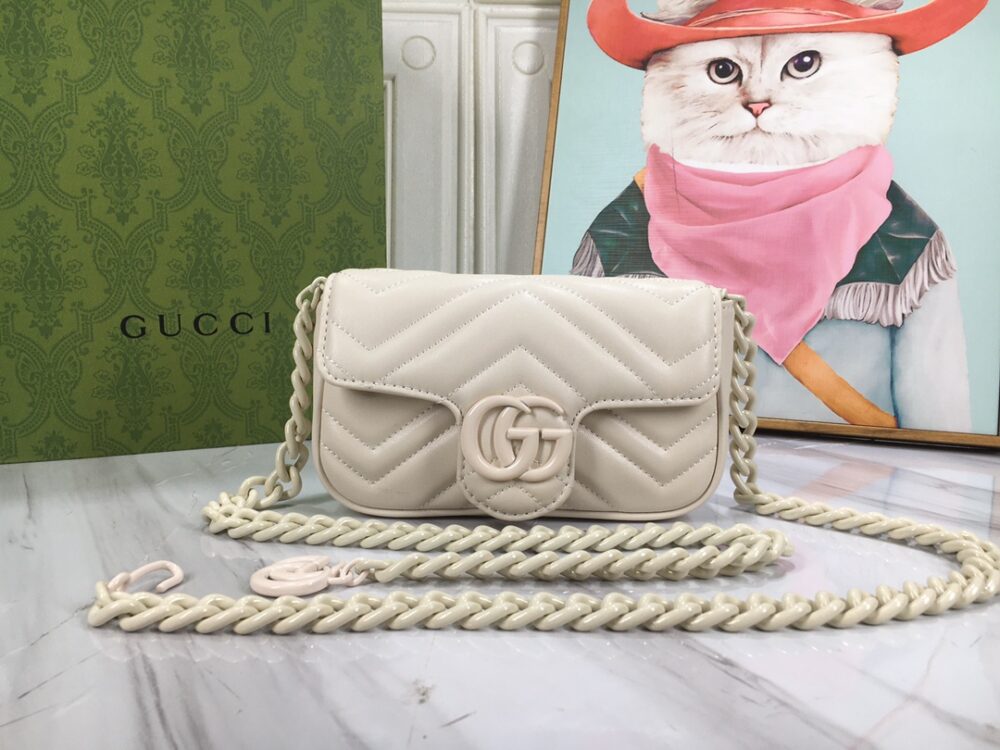 GUCCI WOMEN'S NATURAL GG MARMONT LEATHER BAG WHITE 16.5CM 699757 UM8KV 9022 - Image 6