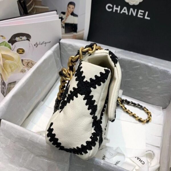 CHANEL 19 FLAP BAG CROCHET GOLD AND SILVER TONE WHITE BLACK 24CM AS1160 B04824 C0200 - Image 4
