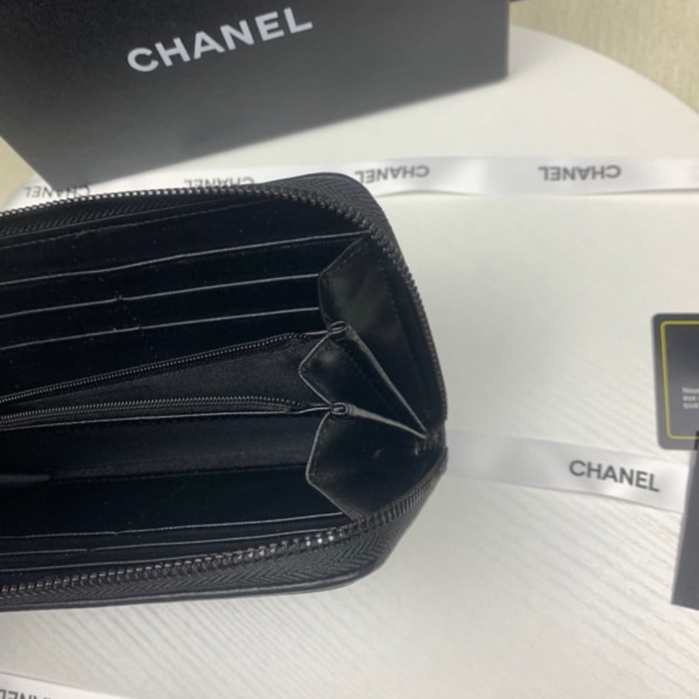 CHANEL BOY LONG ZIPPED WALLET SILVER HARDWARE BLACK 19CM - Image 7