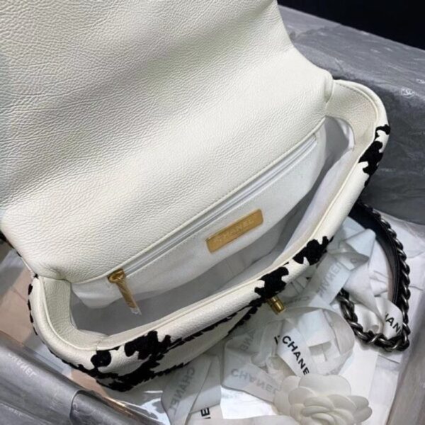 CHANEL 19 FLAP BAG CROCHET GOLD AND SILVER TONE WHITE BLACK 24CM AS1160 B04824 C0200 - Image 5