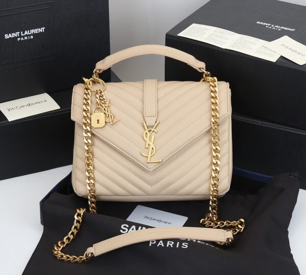 SAINT LAURENT COLLÈGE MEDIUM CHAIN BAG IN QUILTED LEATHER BEIGE 24CM 600279BRM072721 - Image 2