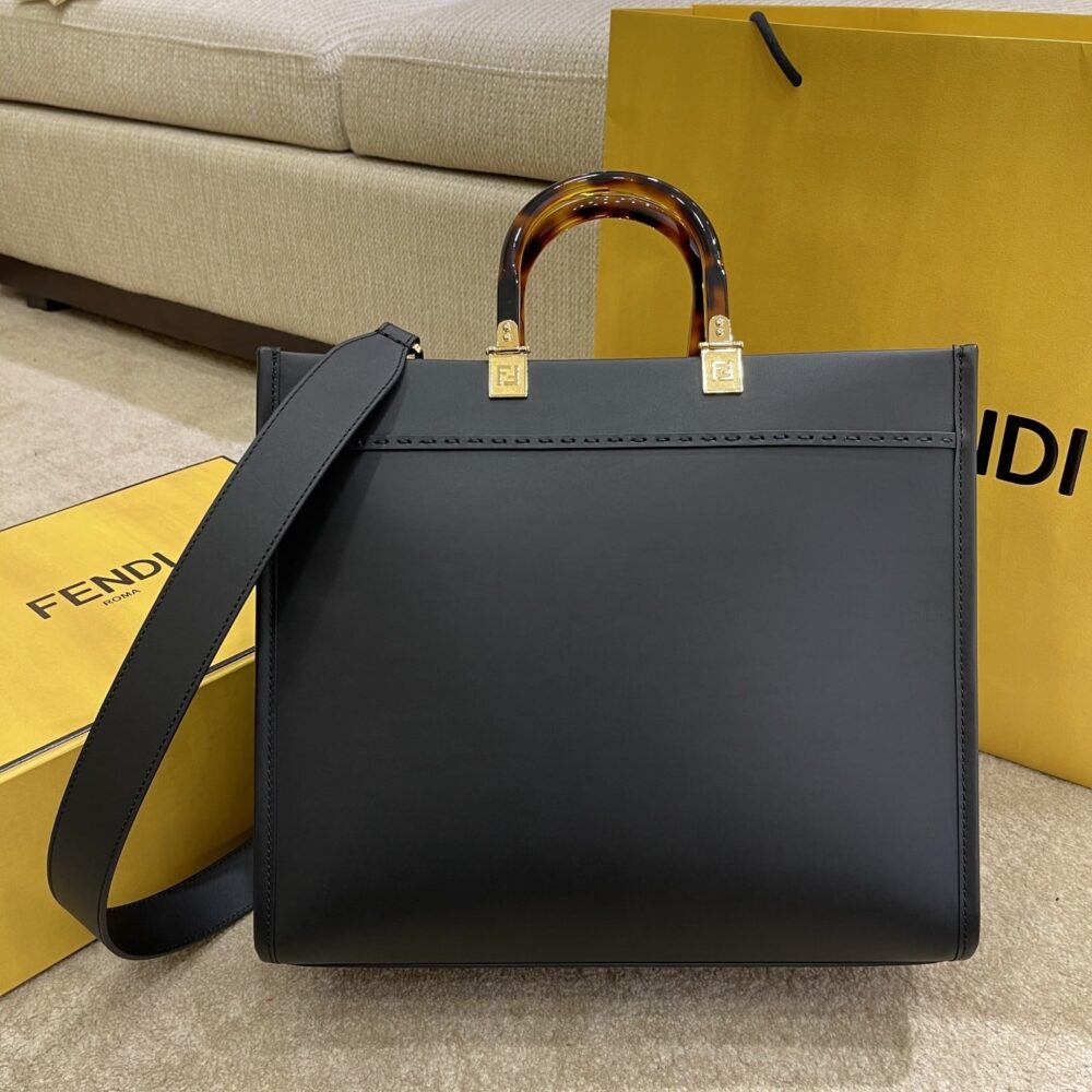 FENDI SUNSHINE MEDIUM BLACK LEATHER SHOPPER 35CM 8BH386ABVLF0KUR - Image 6