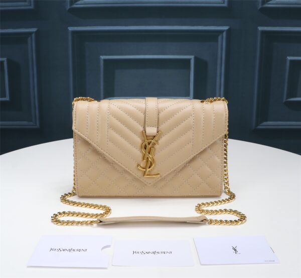 SAINT LAURENT ENVELOPE SMALL BAG IN MIX MATELASSÉ GRAIN DE POUDRE EMBOSSED BEIGE 600195BOW912721 - Image 2