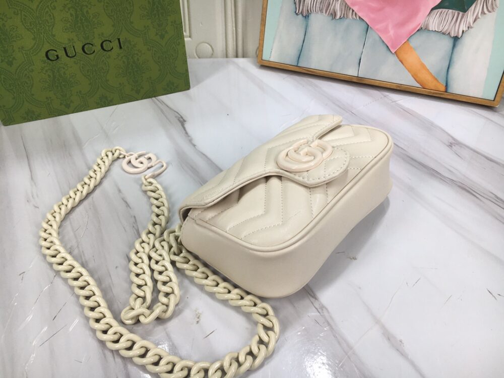 GUCCI WOMEN'S NATURAL GG MARMONT LEATHER BAG WHITE 16.5CM 699757 UM8KV 9022 - Image 3