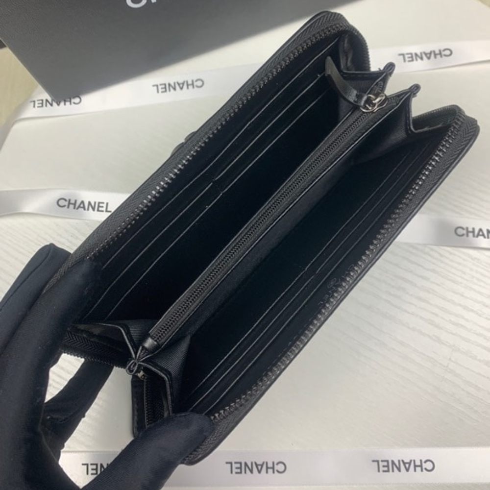 CHANEL BOY LONG ZIPPED WALLET SILVER HARDWARE BLACK 19CM - Image 5