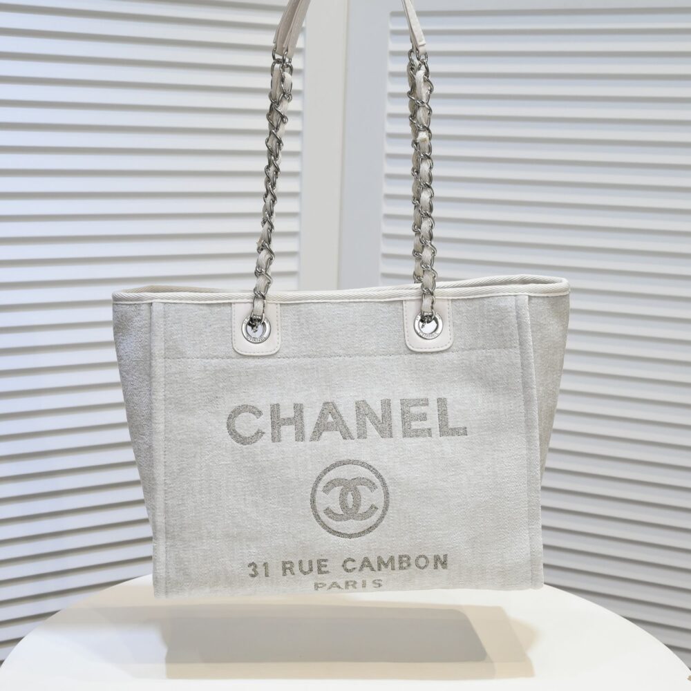 CHANEL SMALL DEAUVILLE CANVAS TOTE 34CM - Image 9
