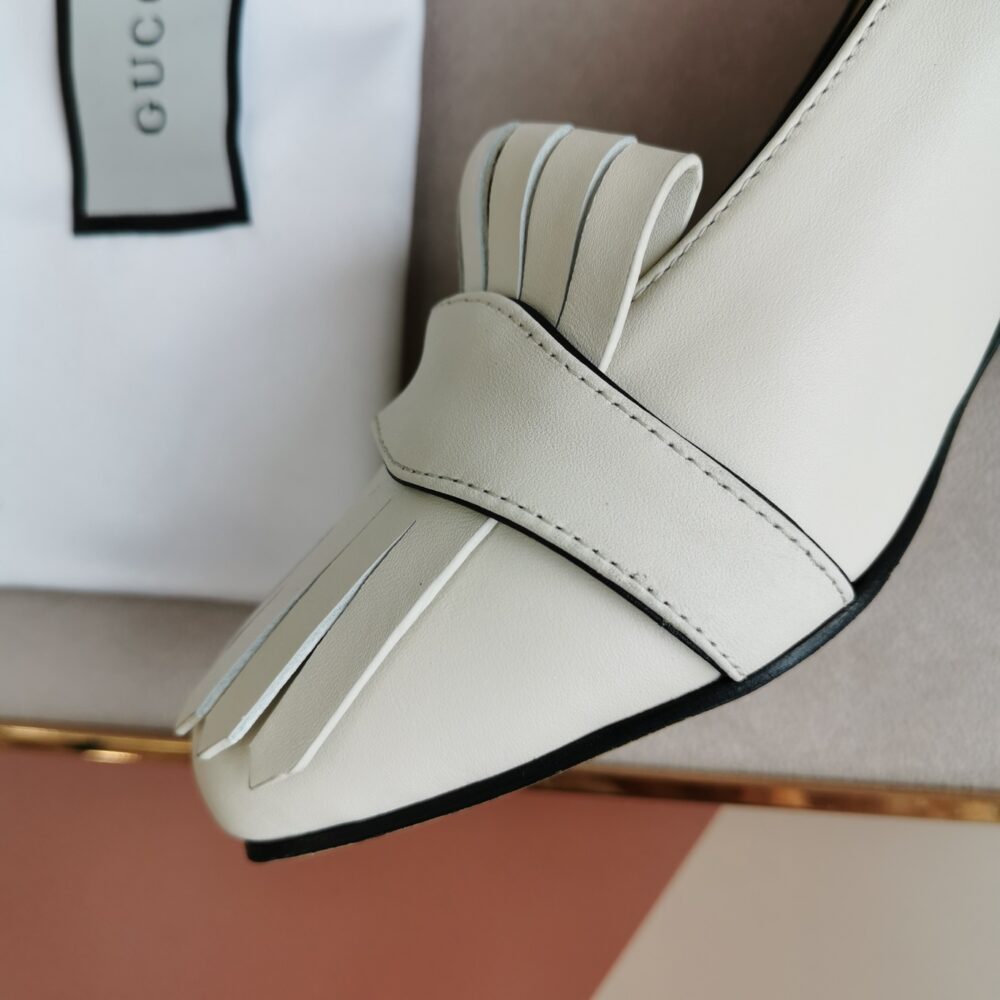 GUCCI MID HEEL PUMP LEATHER WHITE 408208 C9D00 9022 - Image 5