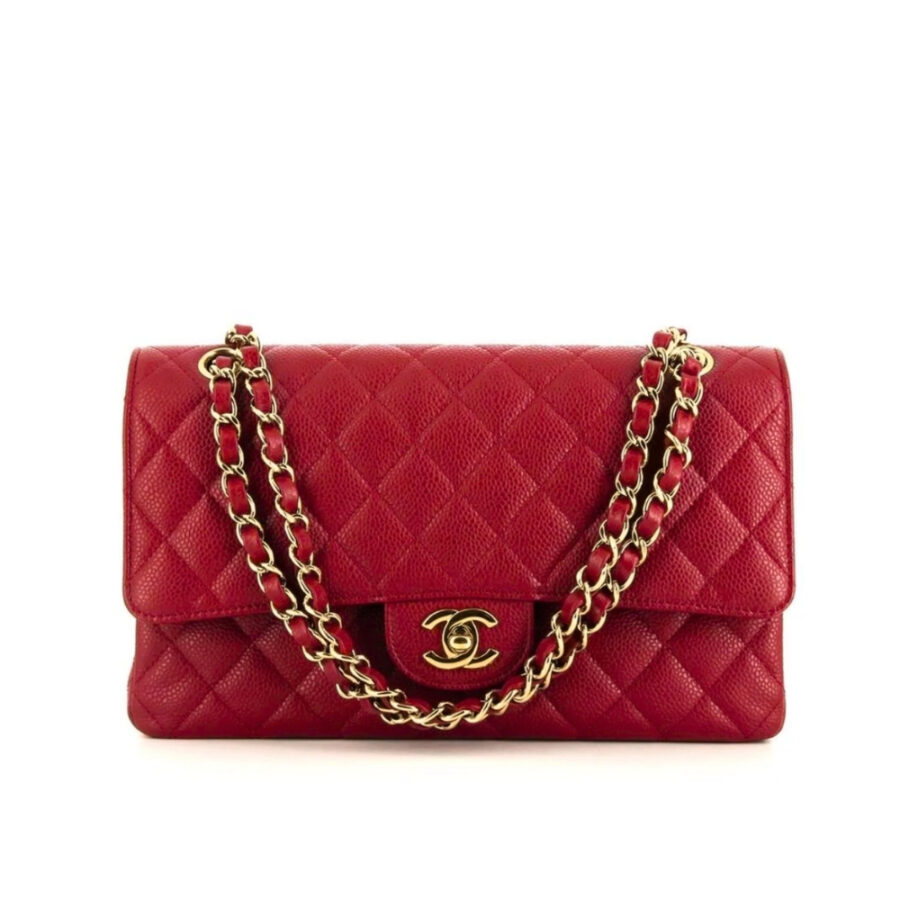 CHANEL CLASSIC SMALL FLAP BAG DARK RED CAVIAR 26CM