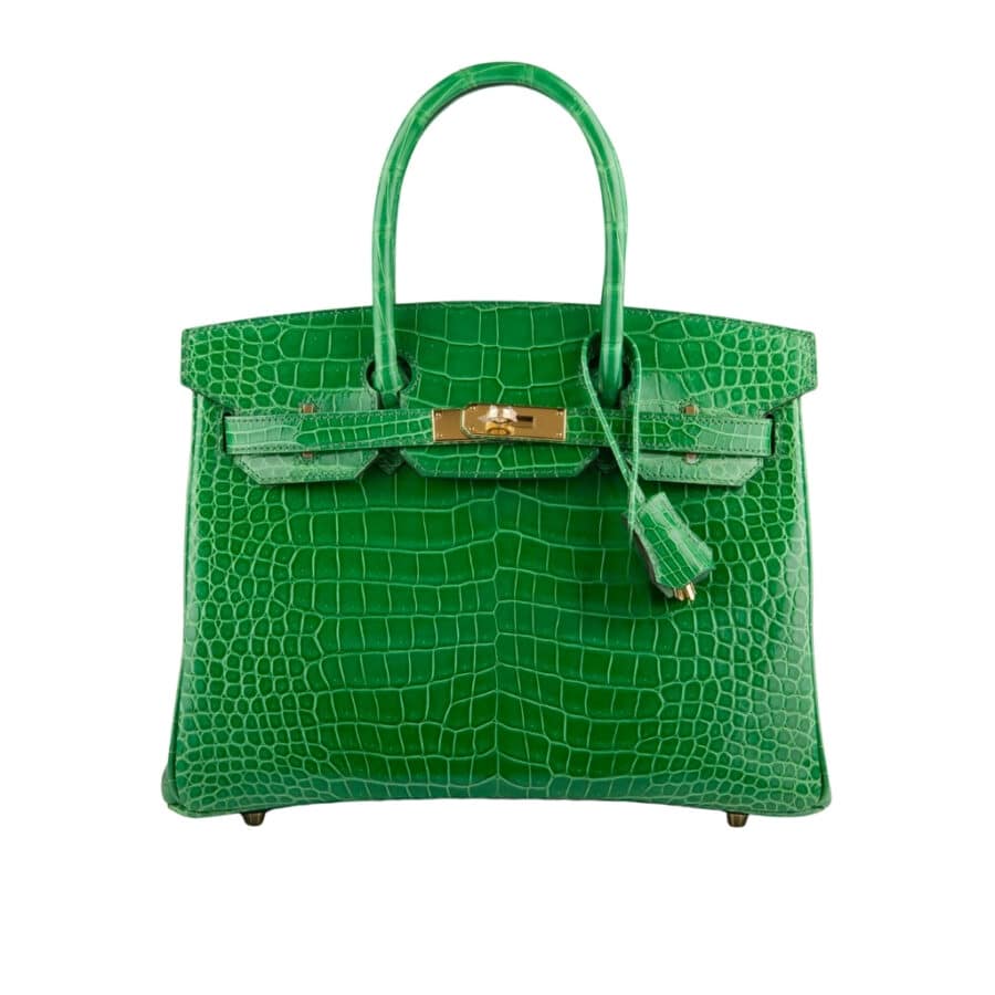 Hermes Birkin 30 Crocodile Gold-Toned Hardware Dark Green