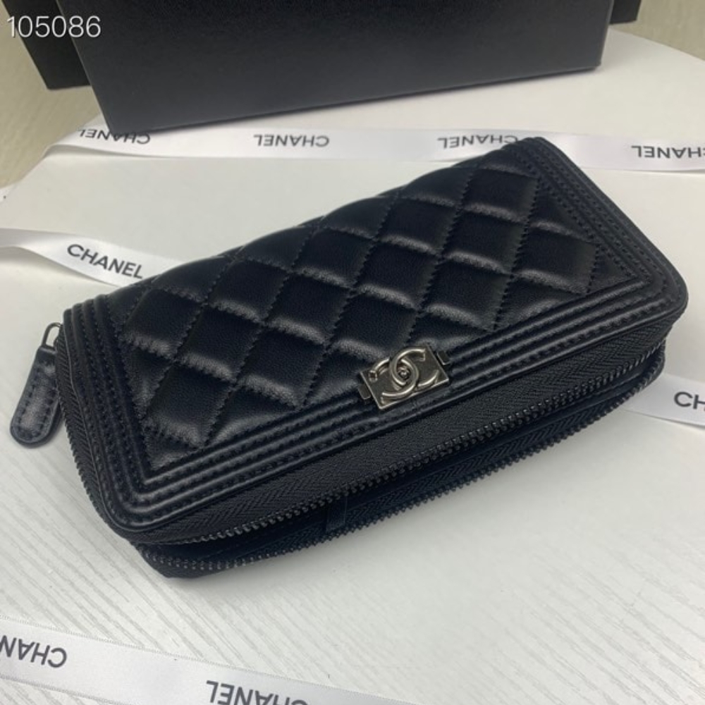 CHANEL BOY LONG ZIPPED WALLET SILVER HARDWARE BLACK 19CM - Image 6