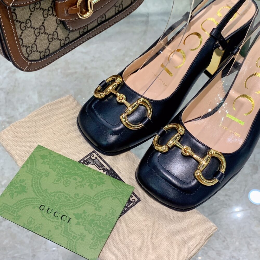 GUCCI WOMEN'S MID HEEL SLINGBACK WITH HORSEBIT BLACK ‎643892 C9D00 1000 - Image 3