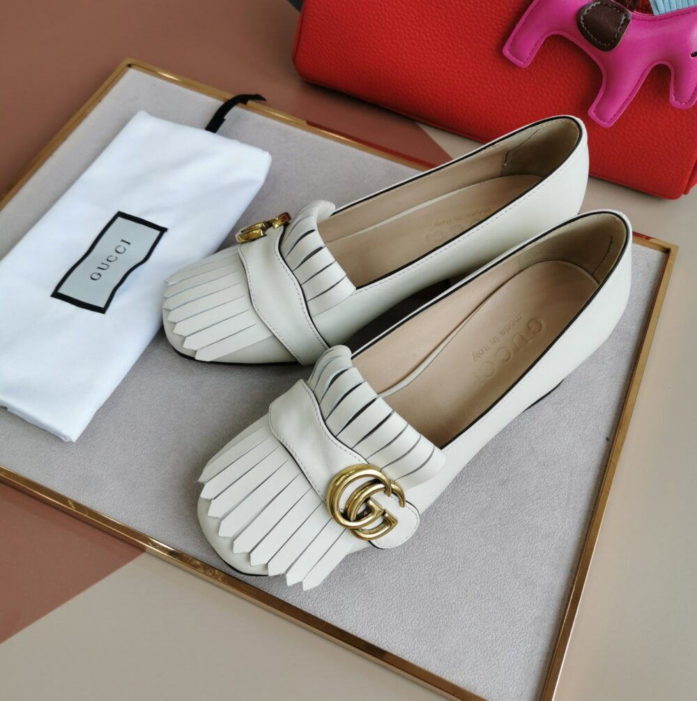 GUCCI MID HEEL PUMP LEATHER WHITE 408208 C9D00 9022 - Image 3