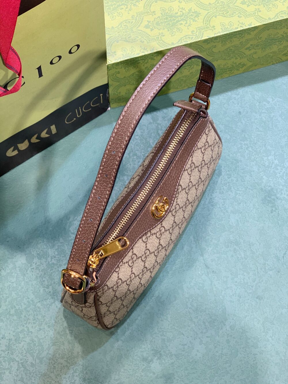 GUCCI OPHIDIA SMALL SHOULDER BAG BEIGE AND DARK BROWN 25CM 735145 KAAAD 8358 - Image 8