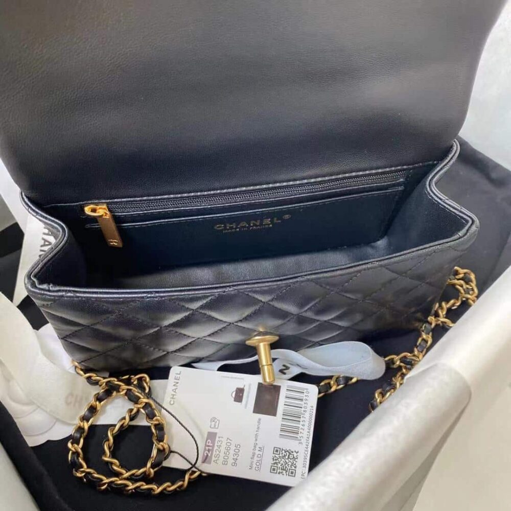CHANEL MINI FLAP BAG WITH TOP HANDLE GOLD HARDWARE BLACK 20CM AS2431 B05810 94305 - Image 4
