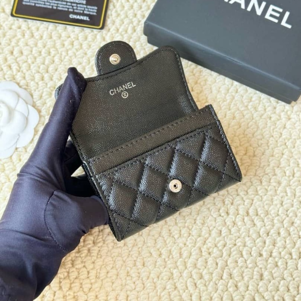 CHANEL CLASSIC CARD HOLDER GRAIN LEATHER BLACK WITH SILVER HARDWARE 11CM AP0214 Y01588 C3906 - Image 4