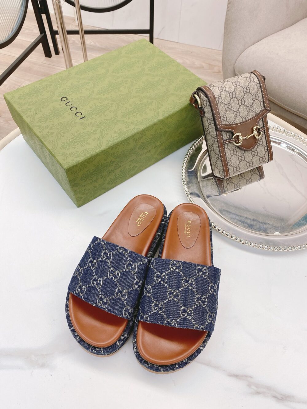 GUCCI WOMEN'S PLATFORM SLIDE SANDAL BLUE ‎623212 2KQ00 4402 - Image 4