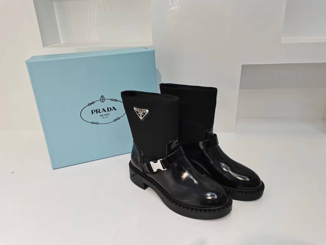 PRADA BRUSHED LEATHER AND RE-NYLON BOOTS BLACK 1U682M3LF7F0002FB050 - Image 6