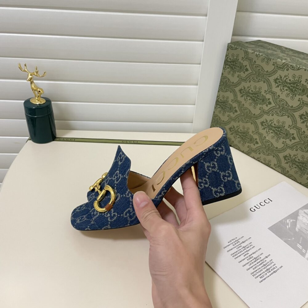 GUCCI WOMEN'S SLIDE MONOGRAM SANDAL WITH HORSEBIT BLUE - Image 3