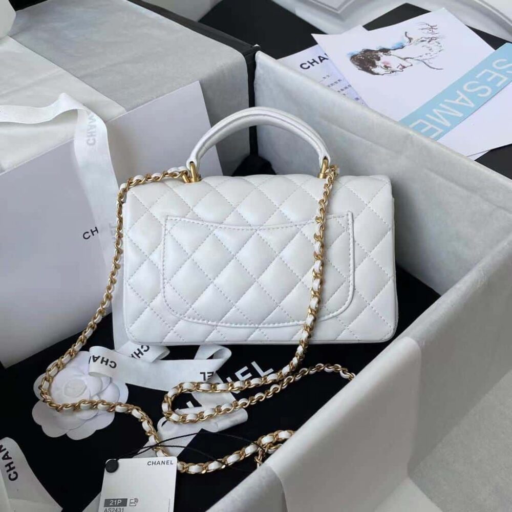 CHANEL MINI FLAP BAG WITH TOP HANDLE WHITE AS2431 - Image 5